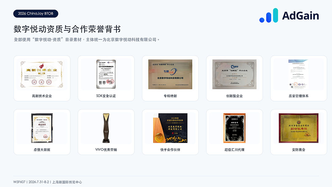 数字悦动携 AdGain 亮相 ChinaJoy BTOB,App 变现增长有了新答案 https://cms3.chinajoy.net/157/upload/resources/image/102509.jpg?token=Bearer eyJhbGciOiJIUzUxMiJ9.eyJpc3MiOiJlY2hpc2FuIiwic3ViIjoie1wiY2xpZW50XCI6XCJXRUJcIixcInR5cGVcIjpcIlVTRVJcIixcIm5hbWVcIjpcInVzZXIyX2FwaVwiLFwic2lnbmF0dXJlXCI6bnVsbCxcImV4cGlyZXNfaW5cIjoxODAwMDAwMH0iLCJpYXQiOjE3ODE1MDUxNDAsImV4cCI6MTc4MTUyMzE0MH0.fssuSMKjkgEIb4MdqWTqqOPW8nAfeBcJj5wLOBX87zgpD-xMmLkMToYrnCAvx2x6iSH_iI3djuIRKtL29r0XHQ